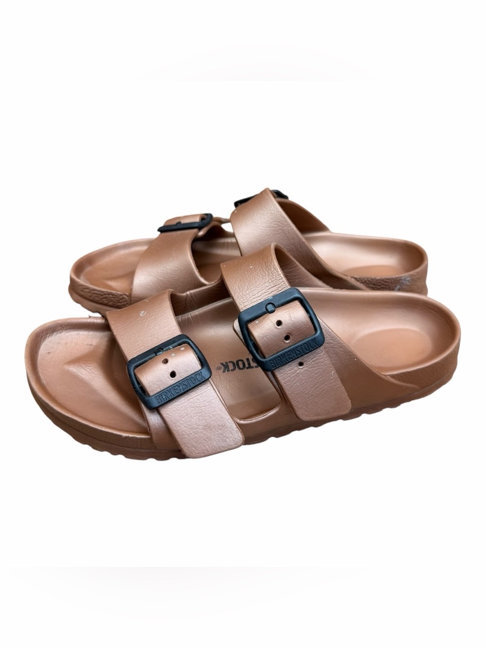 Birkenstock-Style women size 6 Brown Two-Strap Slide Sandals